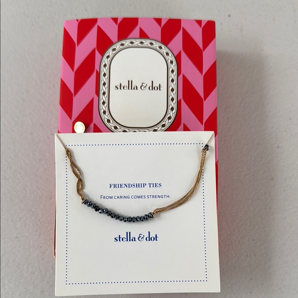 Stella & Dot “Courage” Blue Bead Gold Chain Adjustable Bracelet, New